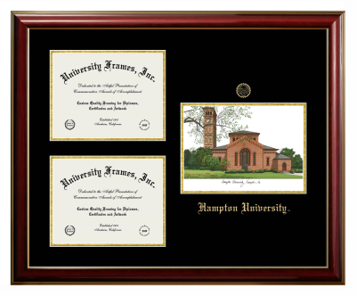 Triple Opening with Campus Image Frame in Classic Mahogany with Gold Trim with Black & Gold Mats for DOCUMENT: 8 1/2"H X 11"W  , DOCUMENT: 8 1/2"H X 11"W  