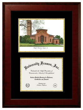 Double Opening with Campus Image (Unimprinted Mat) Frame in Honors Mahogany with Black & Gold Mats for DOCUMENT: 8 1/2"H X 11"W  