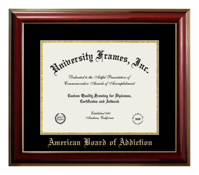 Diploma Frame in Classic Mahogany with Gold Trim with Black & Gold Mats for DOCUMENT: 11"H X 14"W  