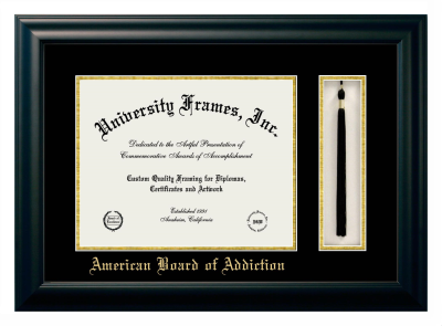 Diploma with Tassel Box Frame in Satin Black with Black & Gold Mats for DOCUMENT: 11"H X 14"W  