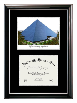 Double Opening with Campus Image (Stacked) Frame in Classic Ebony with Silver Trim with Black & Silver Mats for DOCUMENT: 8 1/2"H X 11"W  