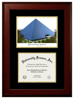 Double Opening with Campus Image (Unimprinted Mat) Frame in Honors Mahogany with Black & Gold Mats for DOCUMENT: 8 1/2"H X 11"W  