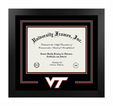 Logo Mat Frame in Manhattan Black with Black & Maroon Mats for DOCUMENT: 8 1/2"H X 11"W  