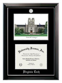 Double Opening with Campus Image (Stacked) Frame in Classic Ebony with Silver Trim with Black & Silver Mats for DOCUMENT: 8 1/2"H X 11"W  