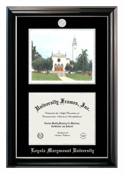 Loyola Marymount University Double Opening with Campus Image (Stacked) Frame in Classic Ebony with Silver Trim with Black & Silver Mats for DOCUMENT: 8 1/2"H X 11"W  