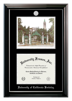 Double Opening with Campus Image (Stacked) Frame in Classic Ebony with Silver Trim with Black & Silver Mats for DOCUMENT: 8 1/2"H X 11"W  