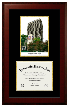 Double Opening with Campus Image (Unimprinted Mat) Frame in Honors Mahogany with Black & Gold Mats for DOCUMENT: 8 1/2"H X 11"W  