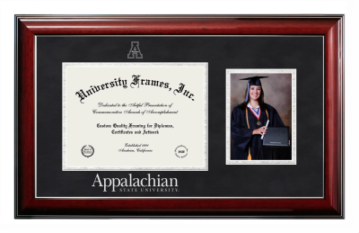 Diploma with 5 x 7 Portrait Frame in Classic Mahogany with Silver Trim with Black Suede & Silver Mats for DOCUMENT: 8"H X 11"W  