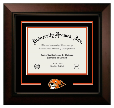 California Institute of Technology Logo Mat Frame in Legacy Black Cherry with Black & Orange Mats for DOCUMENT: 8 1/2"H X 11"W  