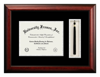 Diploma with Tassel Box Frame in Satin Mahogany with Black & Silver Mats for DOCUMENT: 8 1/2"H X 11"W  