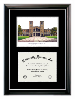 Double Opening with Campus Image (Stacked) Frame in Classic Ebony with Silver Trim with Black & Silver Mats for DOCUMENT: 8 1/2"H X 11"W  