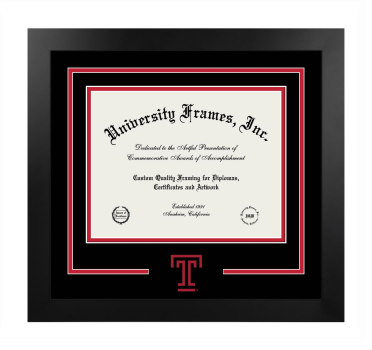 Logo Mat Frame in Manhattan Black with Black & Red Mats for DOCUMENT: 8 1/2"H X 11"W  